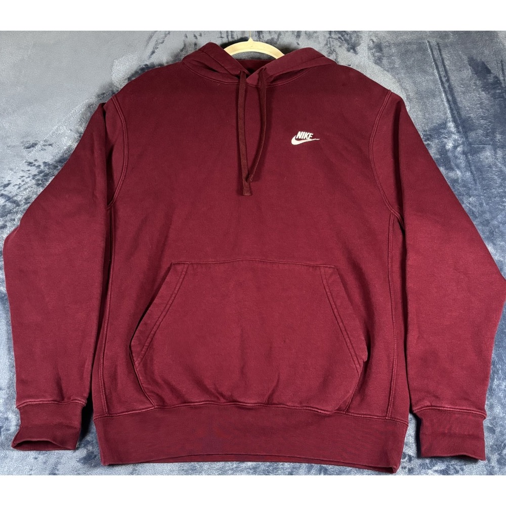 Nike Sportswear Club Mens Fleece Pullover Hoodie Burgundy Red Long Sleeve Logo M